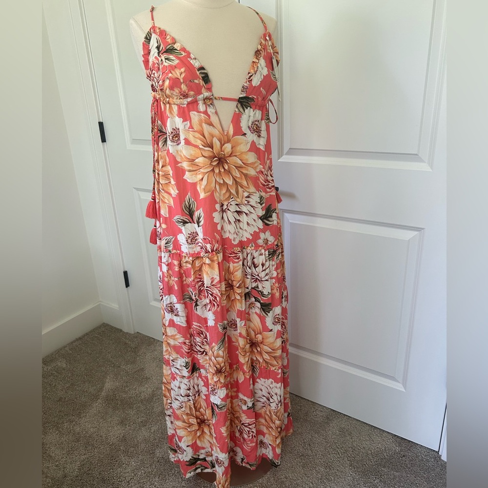 $148 NWT MAAJI size S Secret Garden Phoebe Long Dress Beach Cover Up Maxi Tassel